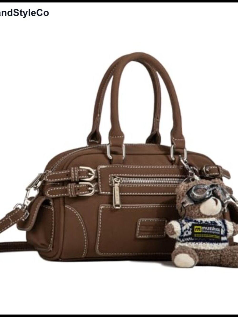 Women's Retro Motorcycle Boston Bag Shoulder Handbag Multi-Pocket Large Tote